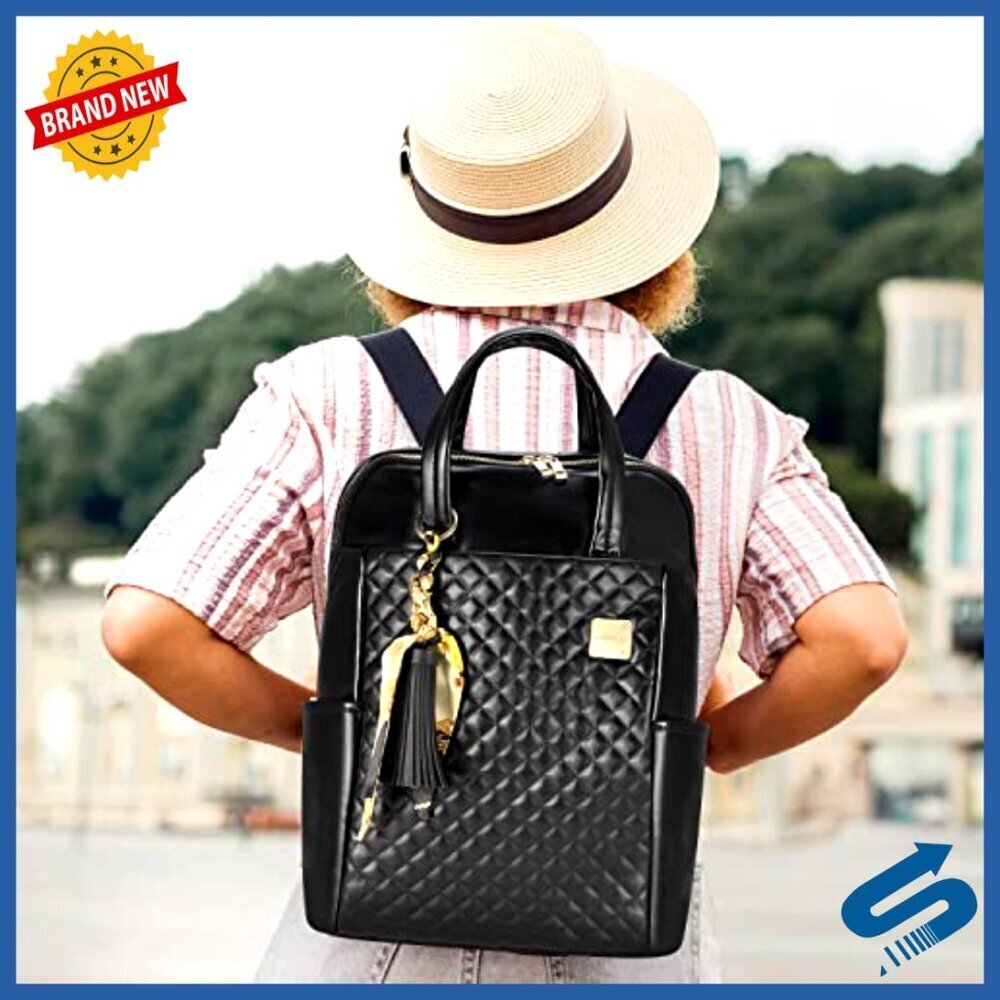 Slim Laptop Backpack PU Leather Lightweight Water-Resistant Business Travel Work - Picture 2 of 6